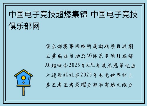 中国电子竞技超燃集锦 中国电子竞技俱乐部网